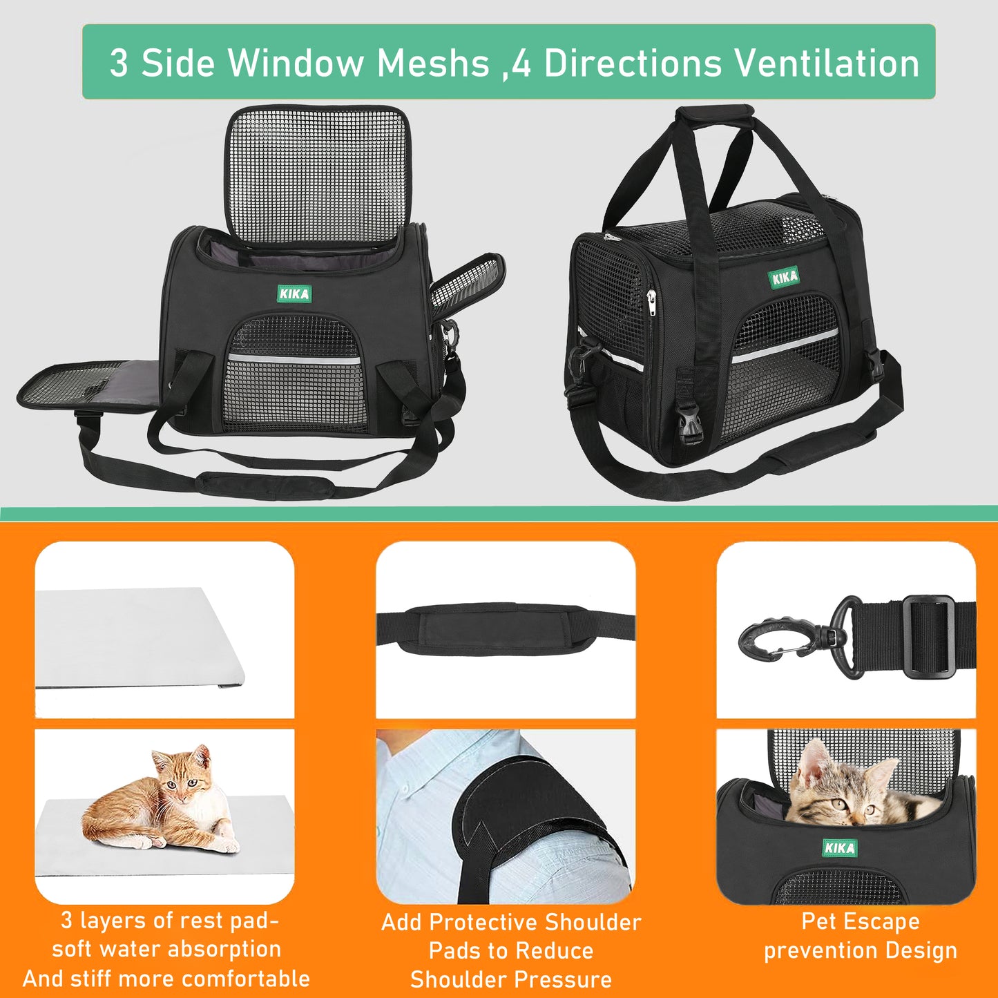 PRO Airline Approved Pets, Puppy and Cat Carrier Bag - KIKA PETS