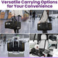 KIKA SkyFlex pet carrier being carried, worn cross-body, wheeled on luggage, and secured in a car back seat with dog
