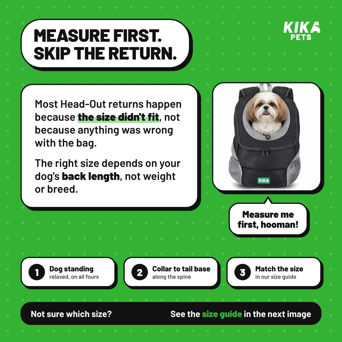Measure your dog first to pick the right Head-Out backpack size