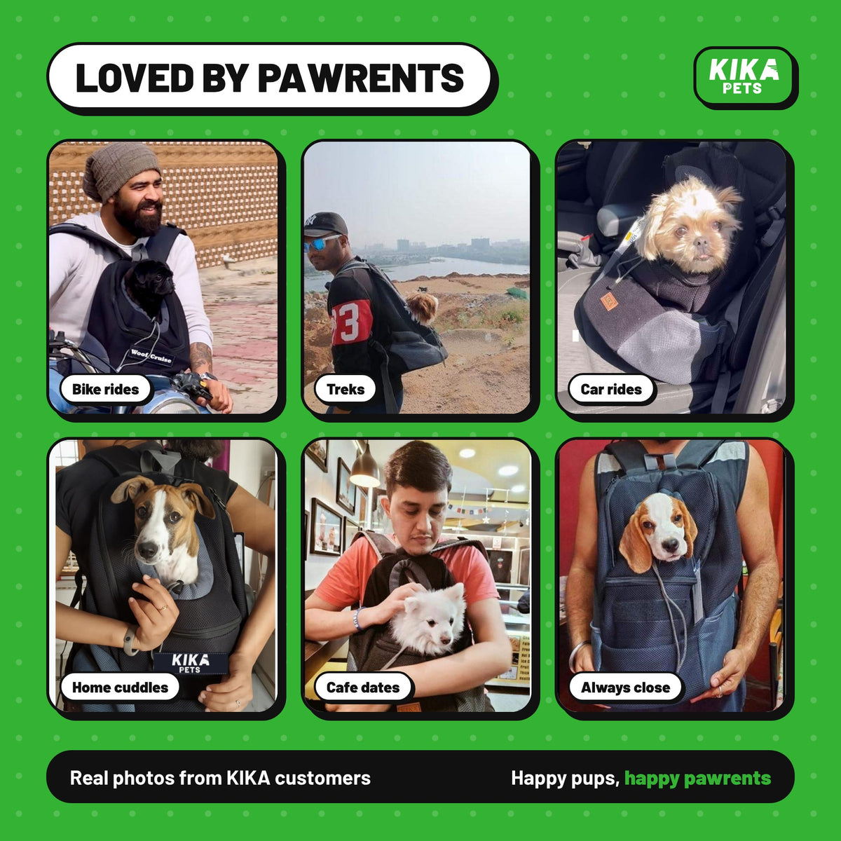 Loved by pawrents: real KIKA customers on bike rides, treks and car rides with their dogs
