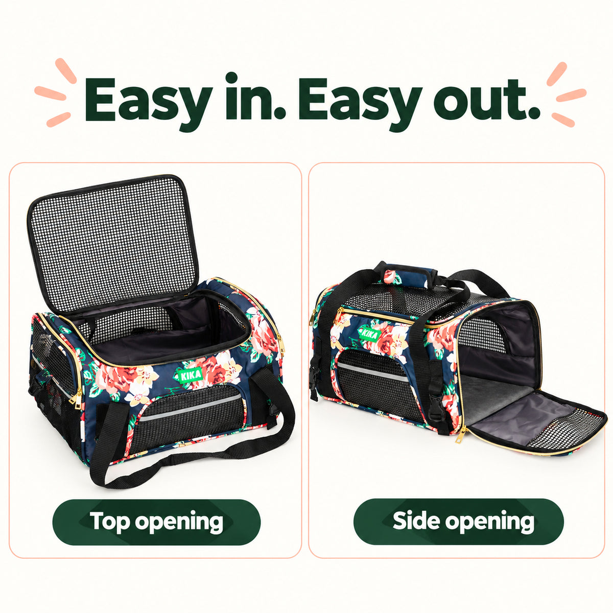AeroNest MPro French Peony top and side zip openings kika pets