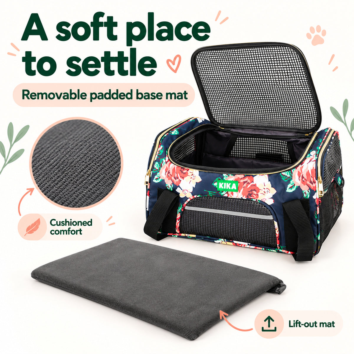 AeroNest MPro French Peony removable padded base mat kika pets