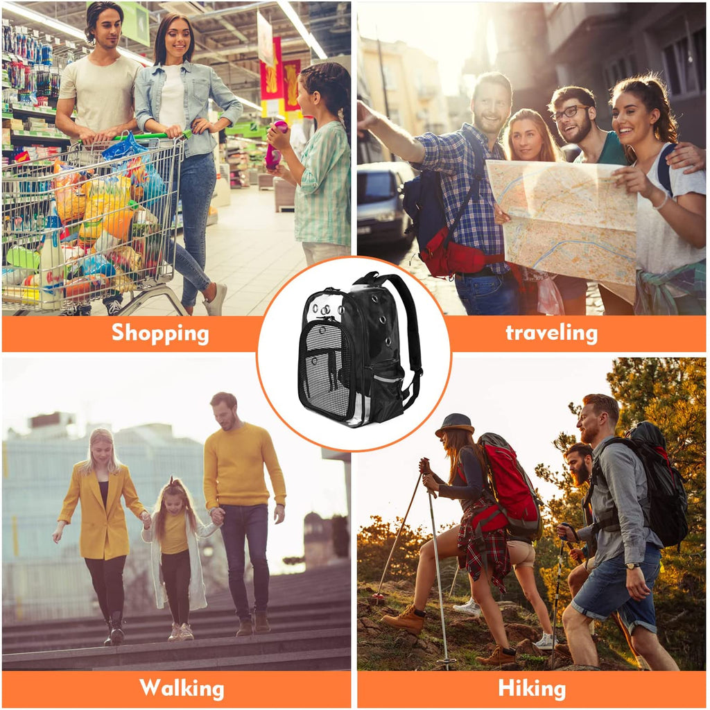 KIKA Pets CLEAR dog cat backpack carrier bag for shopping, traveling, walking, hiking or even vet visits