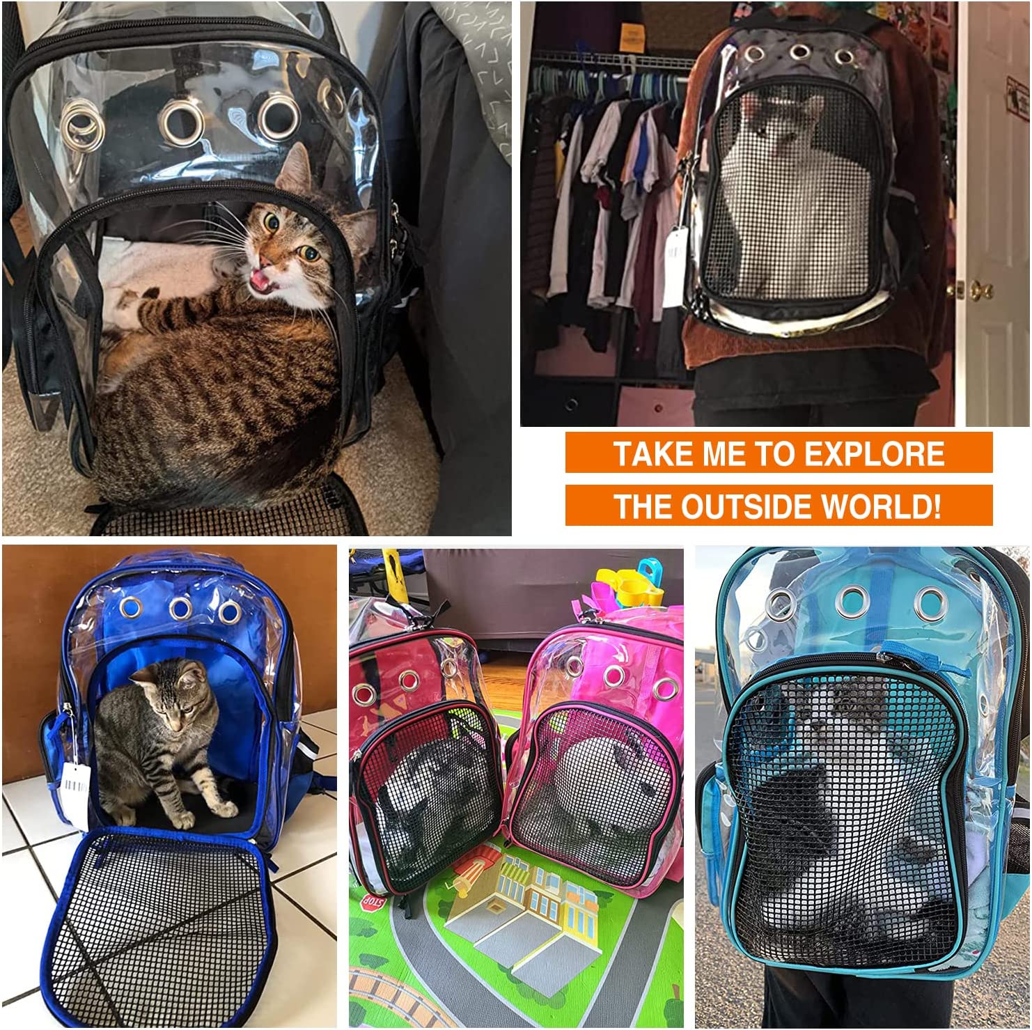 KIKA Pets CLEAR dog cat backpack carrier bag, take your pet outside to explore the outside world