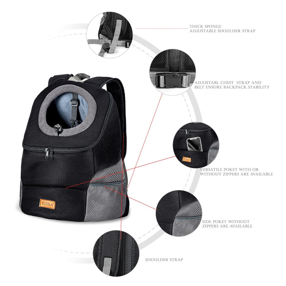 KIKA Pets Head Out Dog Backpack Carrier, showing features and detailing